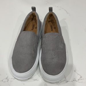 Size 4 1/2 platform grey suede slip in shoes